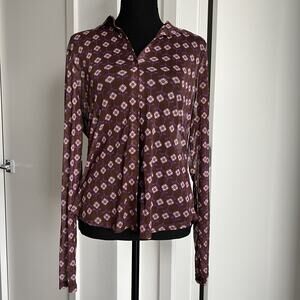 Lavender Moon Shirt Womens XL Sheer Mesh Floral Print Long Sleeve Retro Preppy